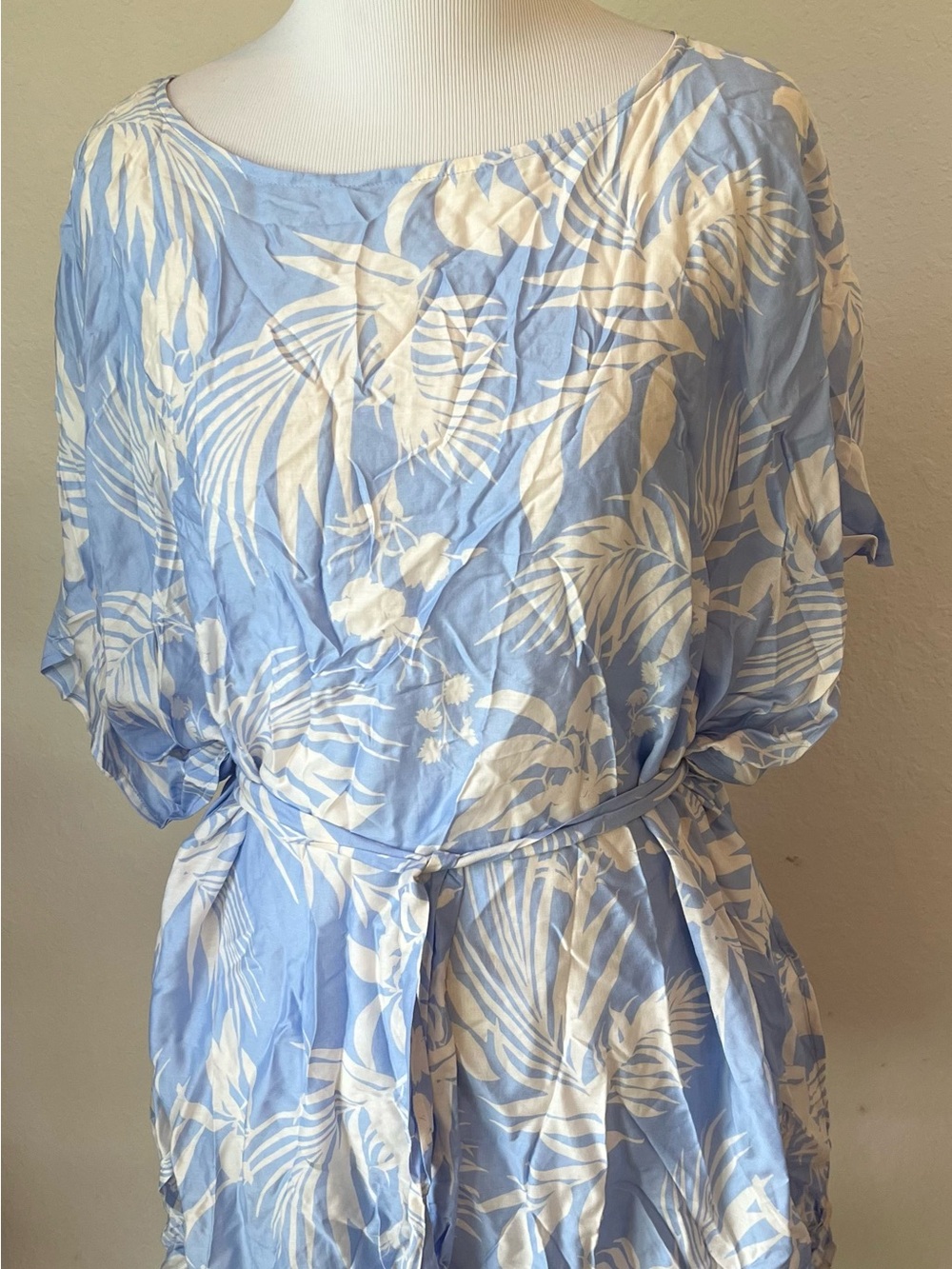 Seafolly Light Blue and White Tropical Print Swim Coverup one size